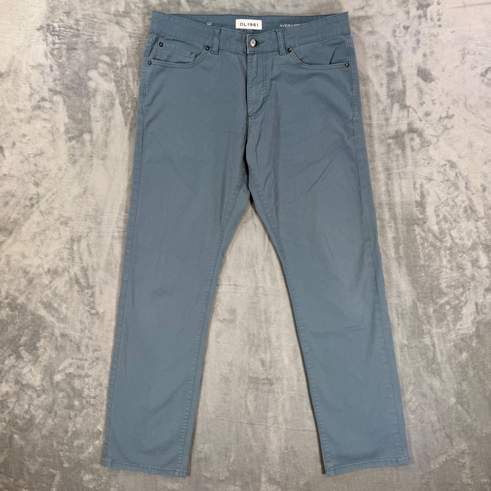 DL1961 Avery Modern Straight Men 33x32 Blue Gray Cotton Stretch Chino Pants 5750